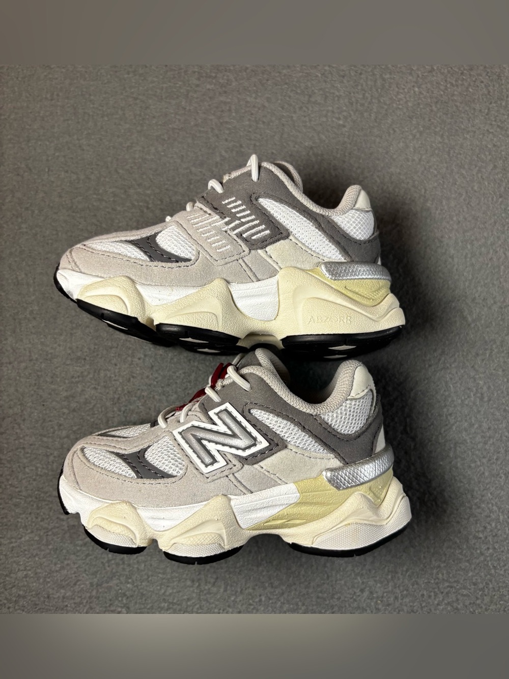 New Balance 9060 Shoes M IV9060GY Baby Infant Size 5 Gray Tan Burgundy Bungee